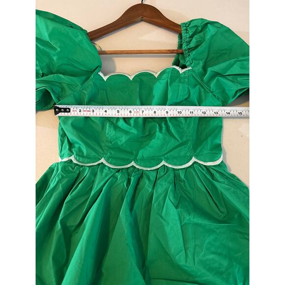 English Factory Women's Size XS Green Tiered Scalloped Puff Sleeve Maxi Dress - Picture 4 of 10